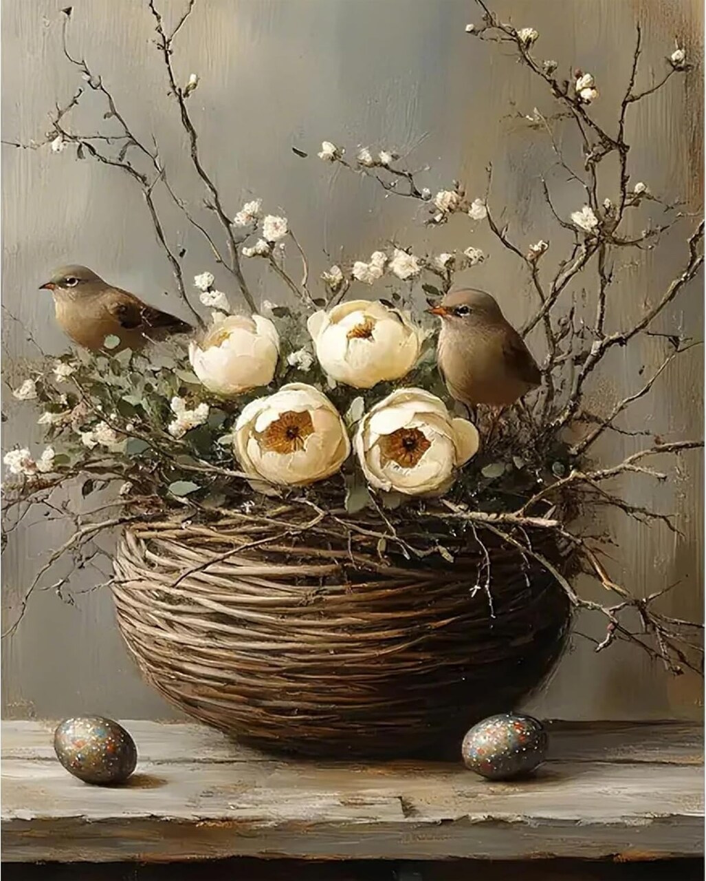 Bird Flower Cross Stitch Kit for Adults & Beginners, 11CT Counted Cross Stitch Embroidery Kit 12x16 Inch Pre-Printed Pattern with Threads, Needles & Instructions DIY Craft Set for Home Decor